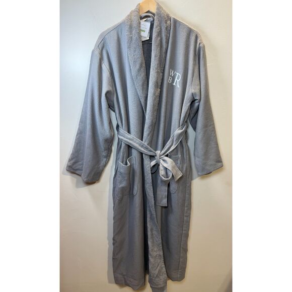 Pottery Barn Plush Gray Robe Monogrammed Unisex Size Medium Soft Bathrobe - Picture 1 of 6